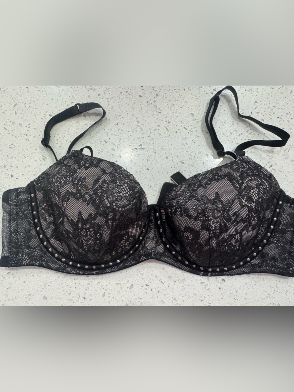 Victoria’s Secret Very Sexy Black Lace Studded Balconette Bra 34C